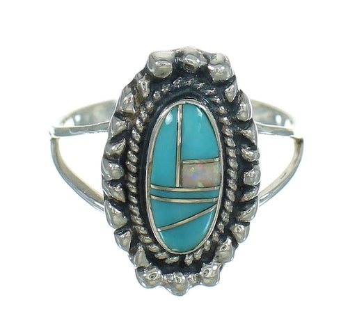 Sterling Silver Turquoise And Opal Southwest Ring Size 6-1/2 YX80529